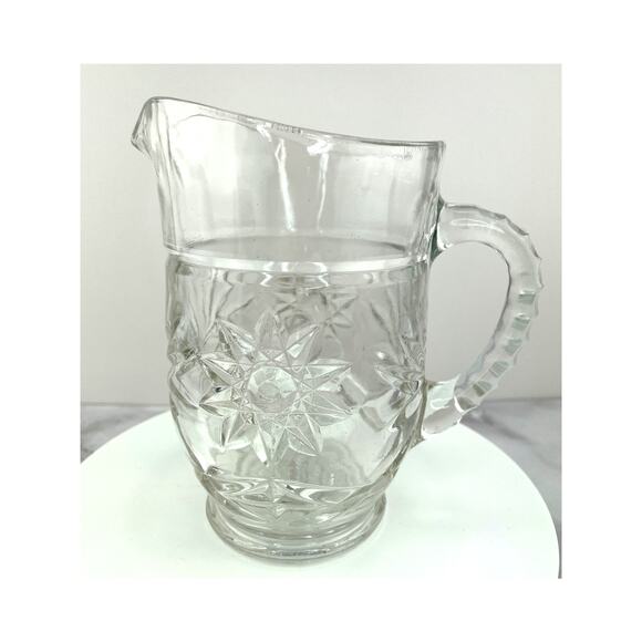 Anchor Hocking Milk/Cream Pitcher with Star of David Pattern, Vintage Glassware - Picture 1 of 12